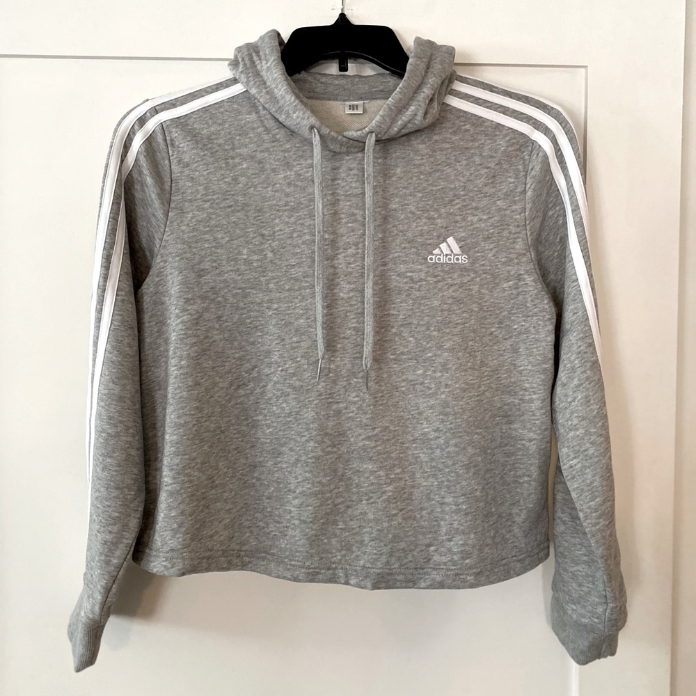 Adidas Essentials, 3-Stripes French Terry Crop Hoodie, Size Medium